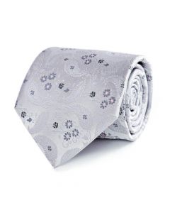 Cravate homme fin motif floral gris